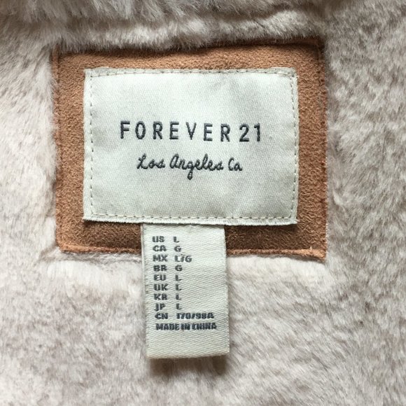 FOREVER 21 Tan Faux Sherpa Suede Button Jacket L - Picture 5 of 7